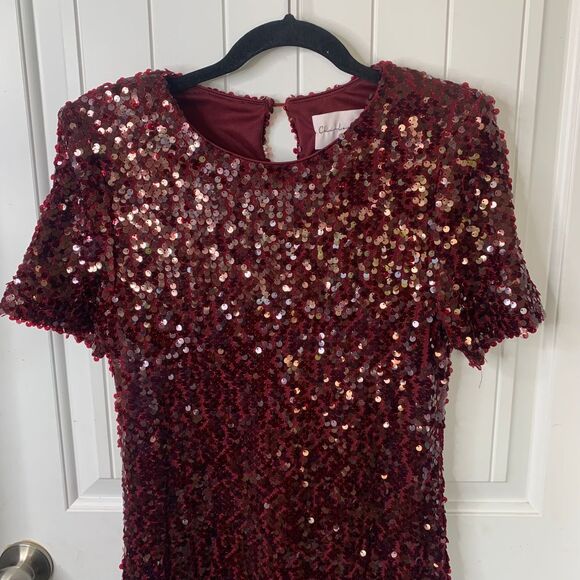 Charles Henry Burgundy Sequin‎ embellished  Cocktail Party Dress Holiday Small - Picture 2 of 7